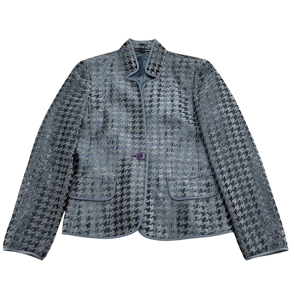 Linda Allard Ellen Tracy Jacket Women 10 Petite Gray Shimmer Houndstooth Classic